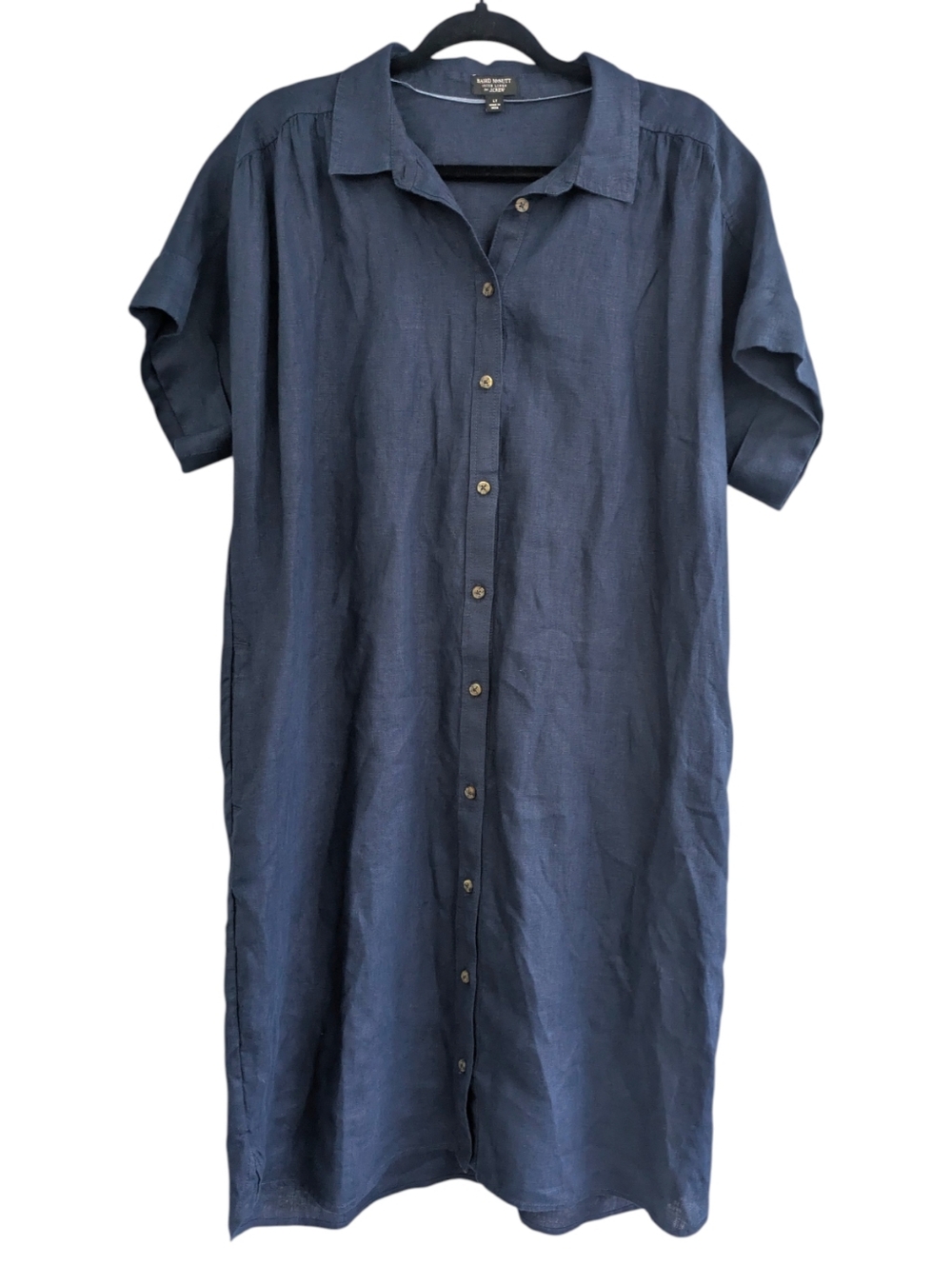 J. Crew Baird McNutt Irish Linen Navy Button Dress. Large Tall